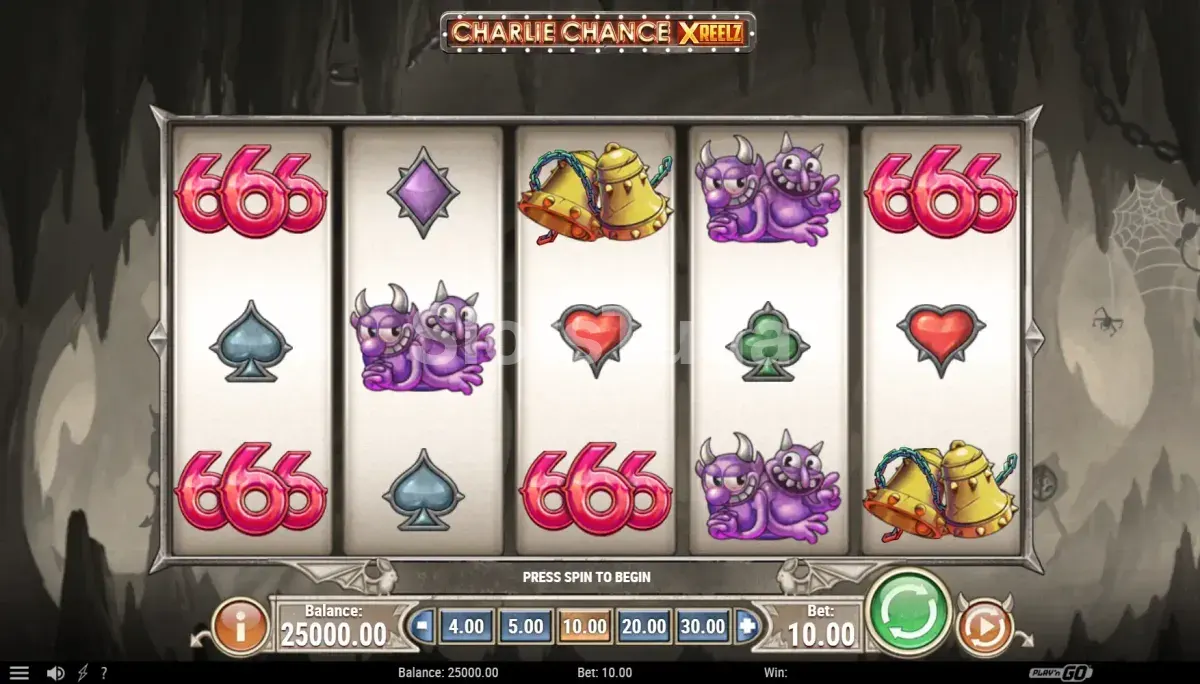 Jogo base da slot Charlie Chance XreelZ com grid de 5 rolos