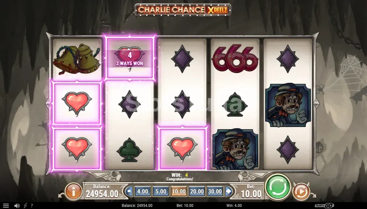 Resultado de giro com multiplicadores ativos na Charlie Chance XreelZ