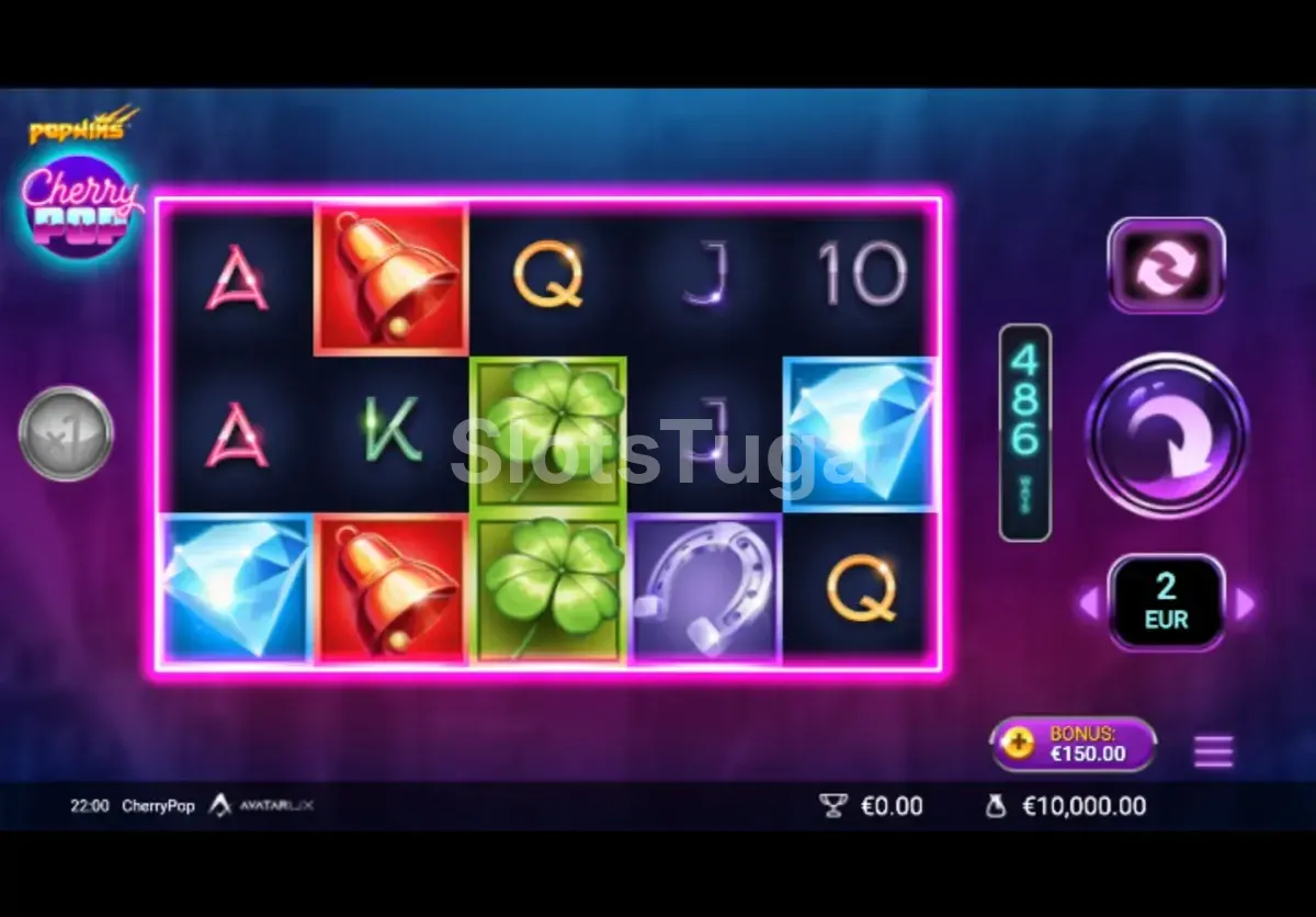 Jogo base da Cherry Pop com os rolos em ação