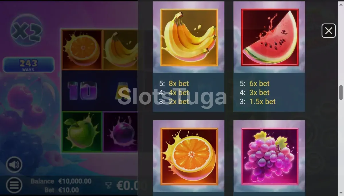 Tabela de pagamentos da slot CherryPop Burst