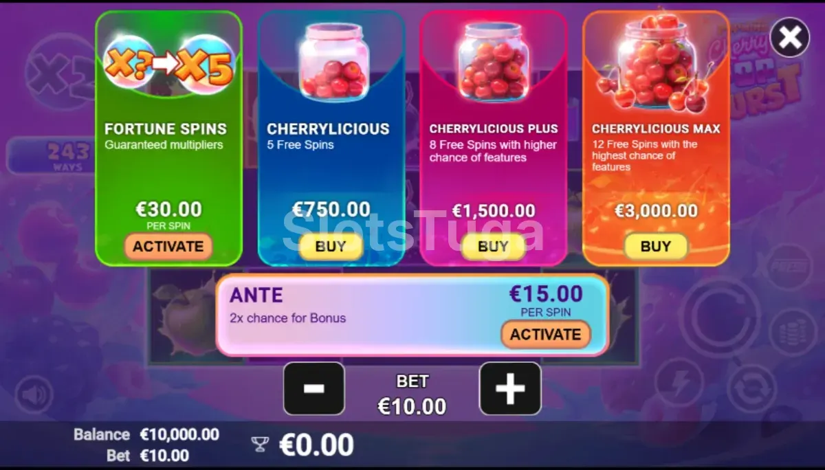 Opção de compra de bônus na CherryPop Burst