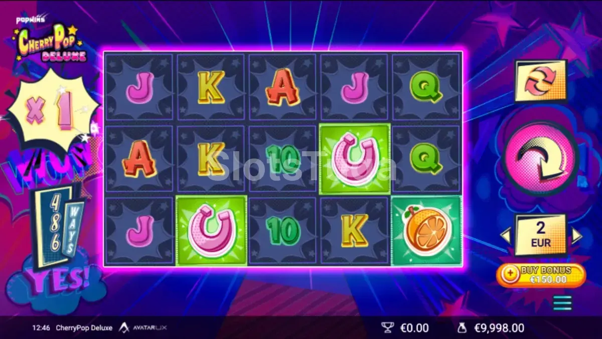 Jogo base da CherryPop Deluxe com símbolos de frutas na grade 3x5