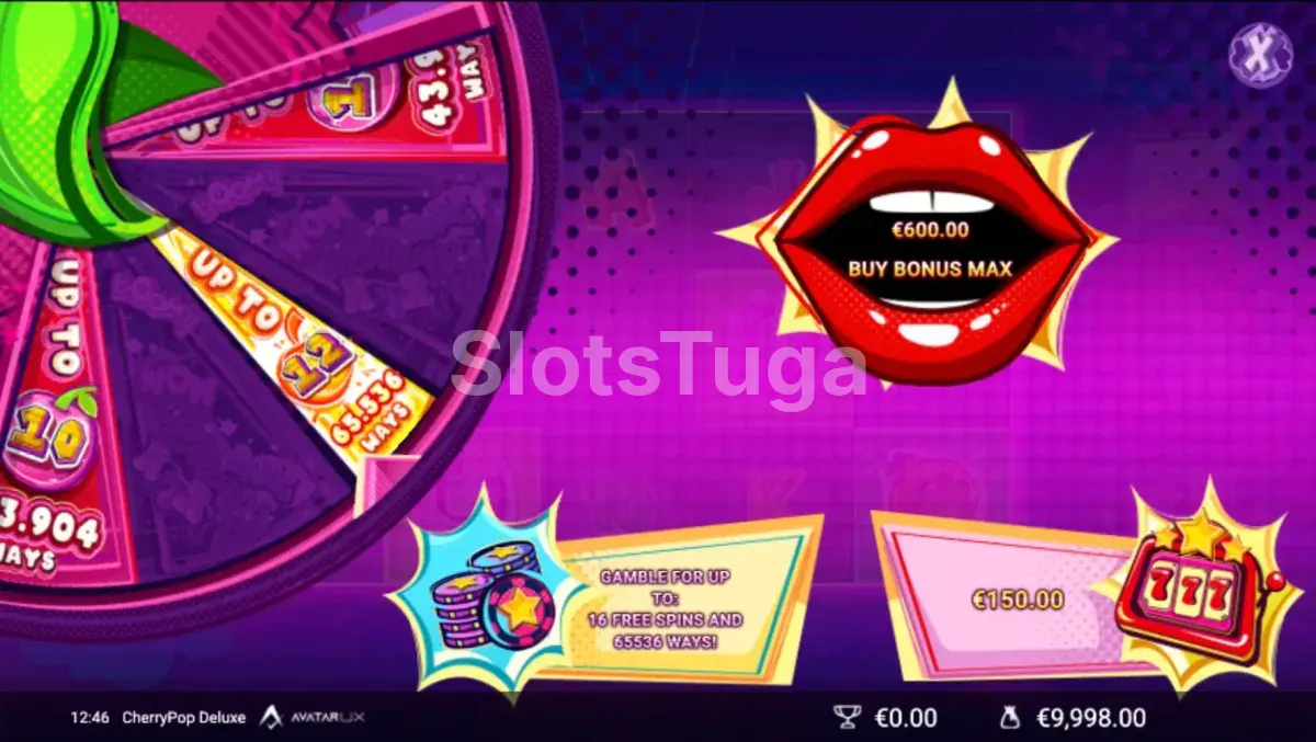 Tela de compra de bônus da CherryPop Deluxe com opções disponíveis