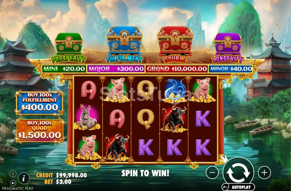Jogo base de Chests Of Cai Shen, Infinity com a grelha de 5 rolos e 3 linhas