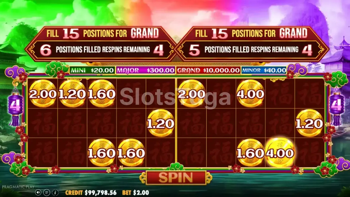 Rodada de free spins ativada no Chests of Cai Shen com Money symbols na tela