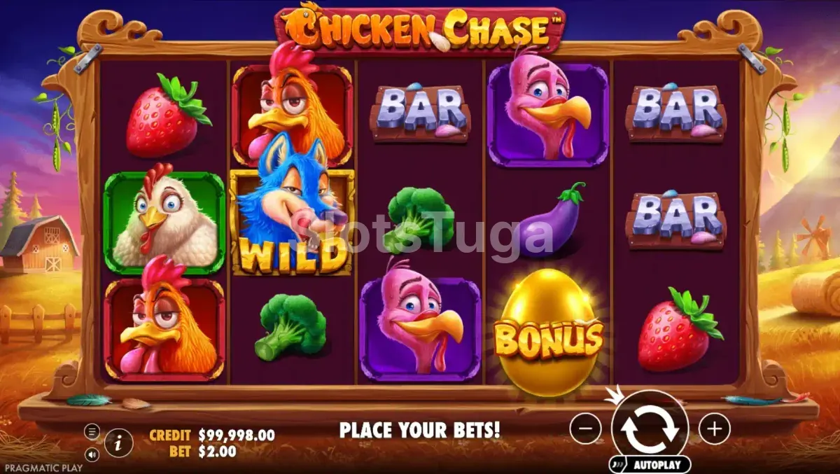 Segunda tela do jogo base da slot Chicken Chase em ação