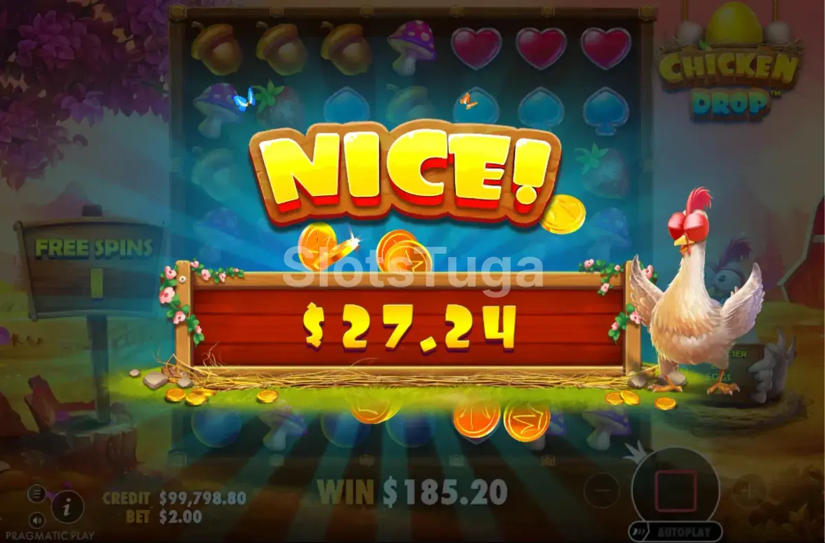 Grande vitória na slot Chicken Drop com multiplicador alto