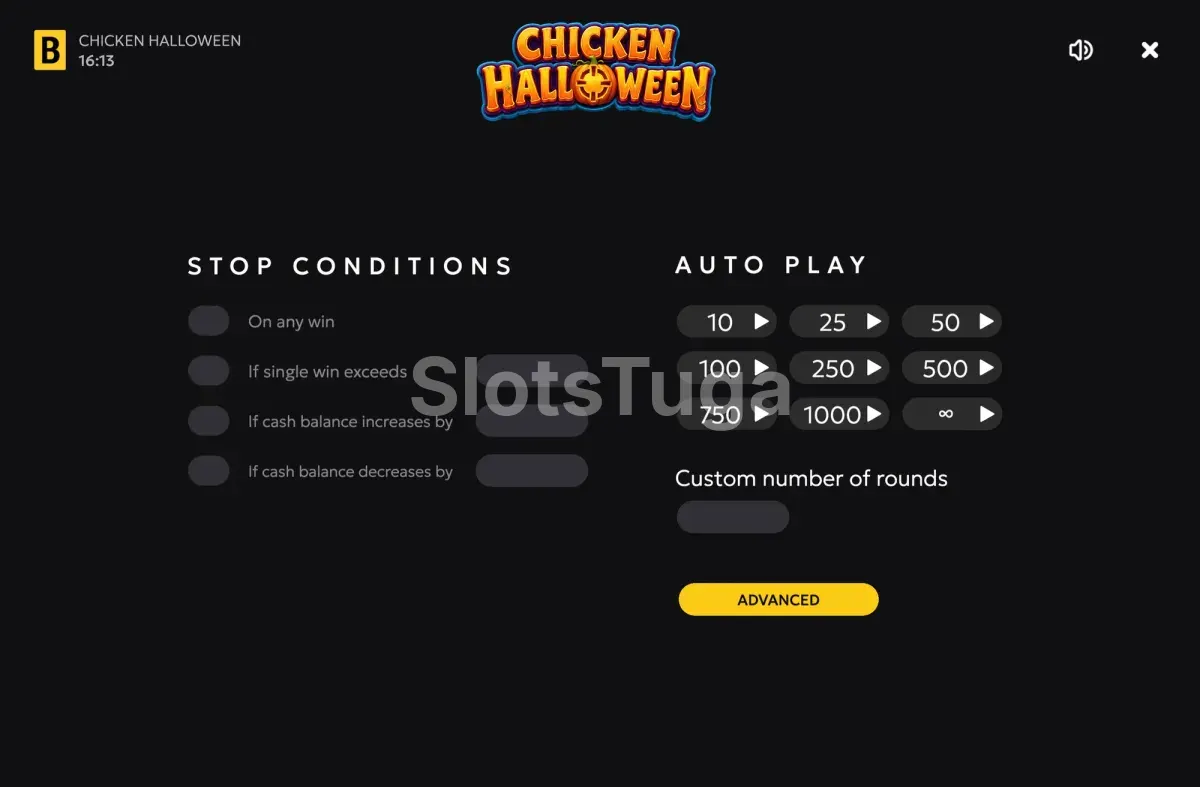 Configuração do autoplay em Chicken Halloween