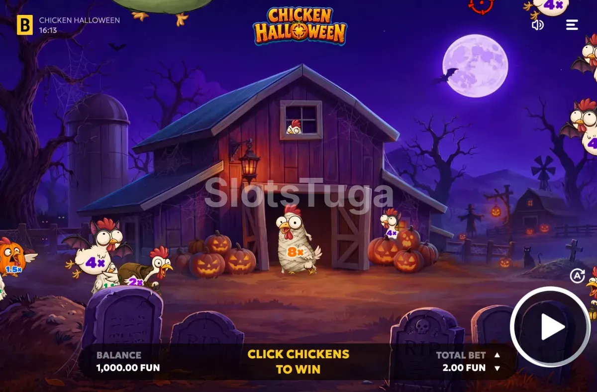Ecrã principal da slot Chicken Halloween da BGaming