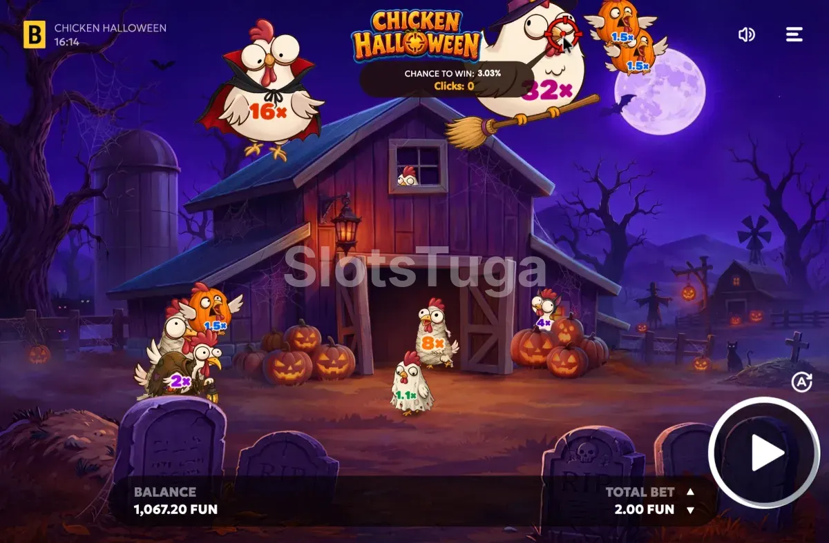 Jogo base de Chicken Halloween em ação