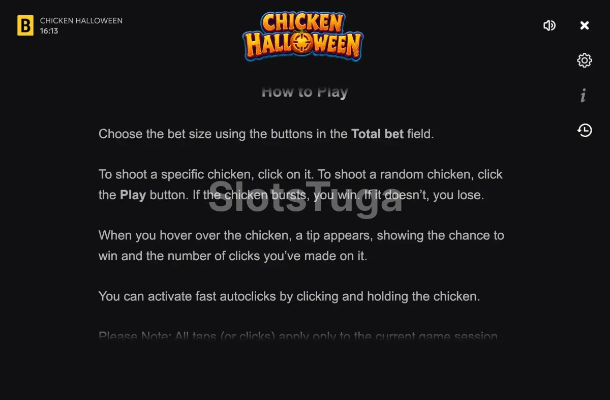 Instruções de como jogar Chicken Halloween