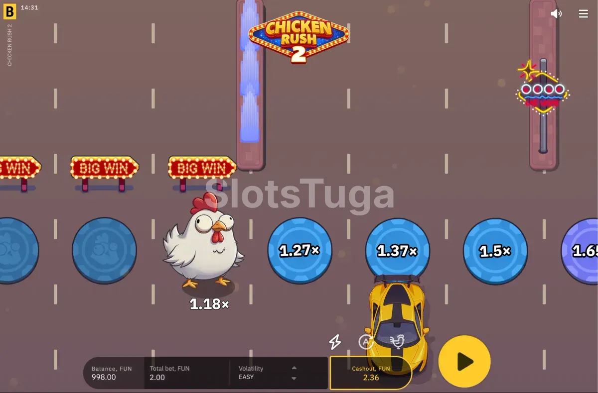 Modos de risco disponíveis no Chicken Rush 2 durante a partida