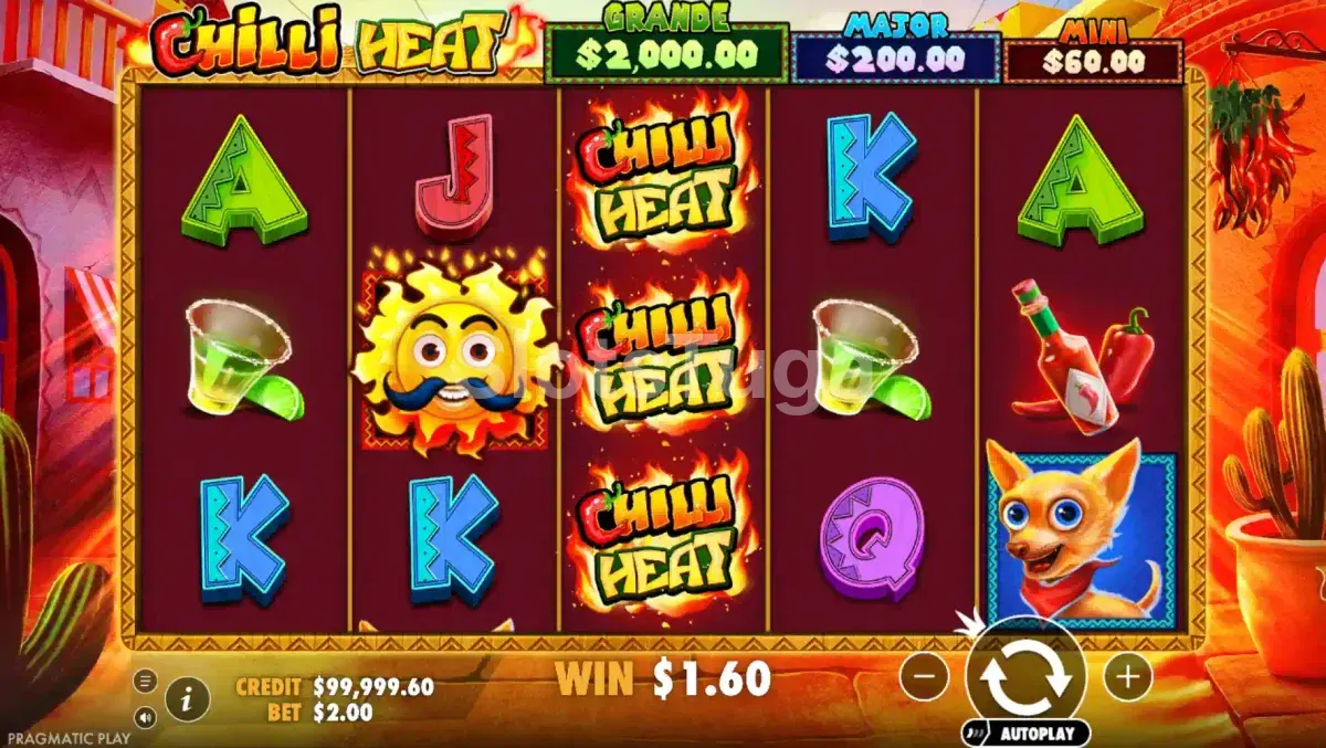 Tela principal do Chilli Heat com os rolos e símbolos coloridos