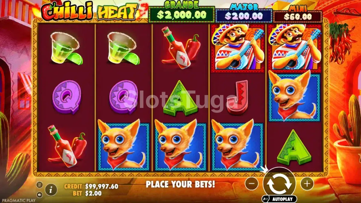 Segunda tela do jogo base do Chilli Heat com combinação vencedora