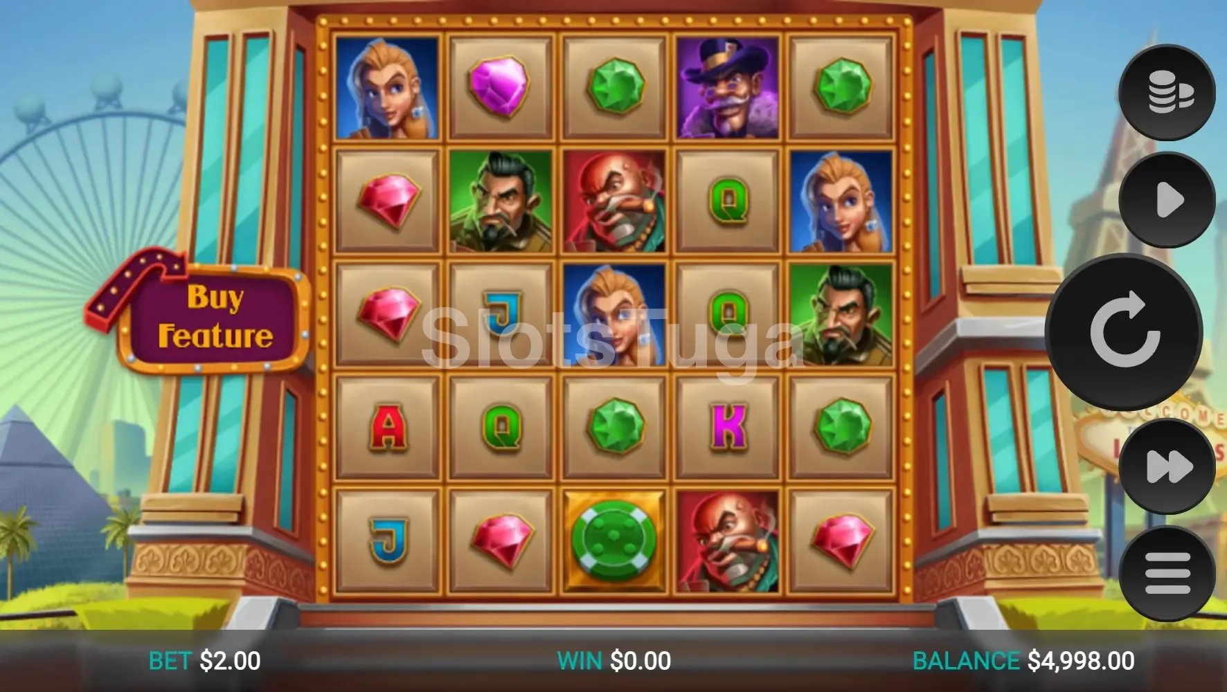 Tela principal do jogo Chip Spin com o cenário de Las Vegas ao fundo