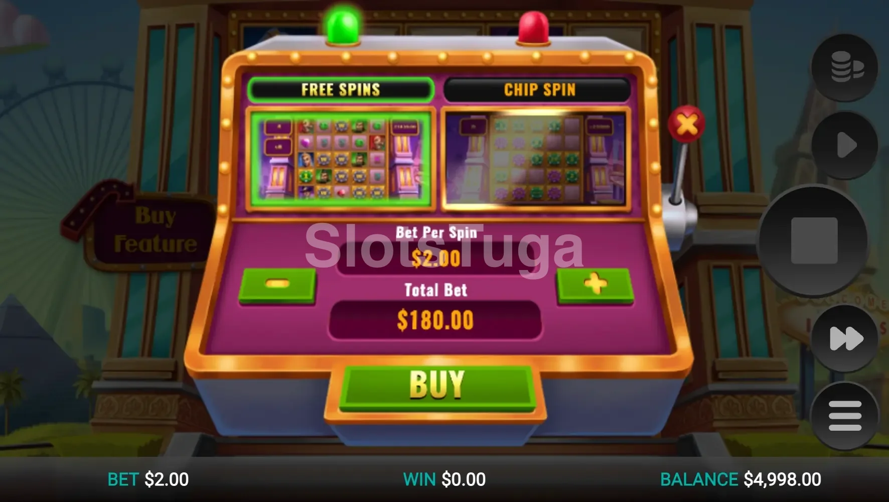 Tela de compra de bônus do Chip Spin da Relax Gaming
