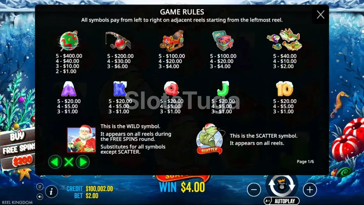 Tabela de pagamentos da Christmas Big Bass Bonanza