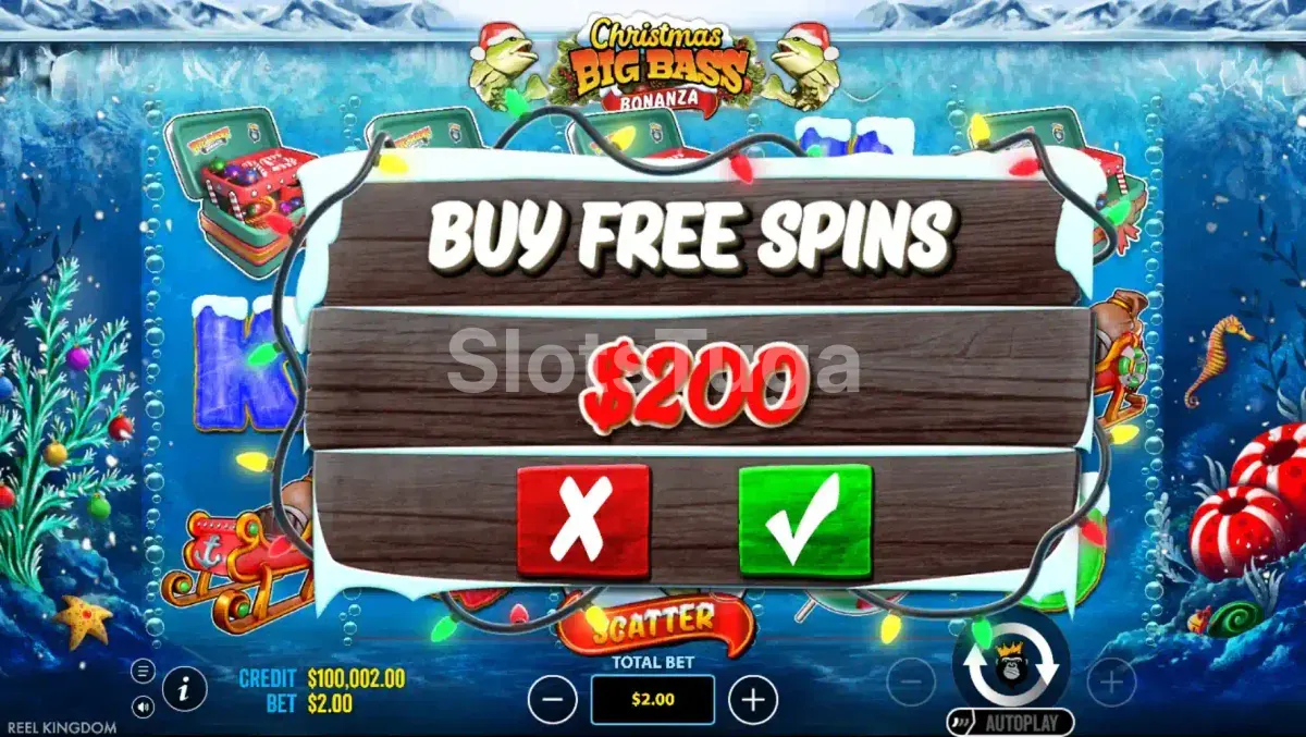 Tela de compra de bônus da Christmas Big Bass Bonanza