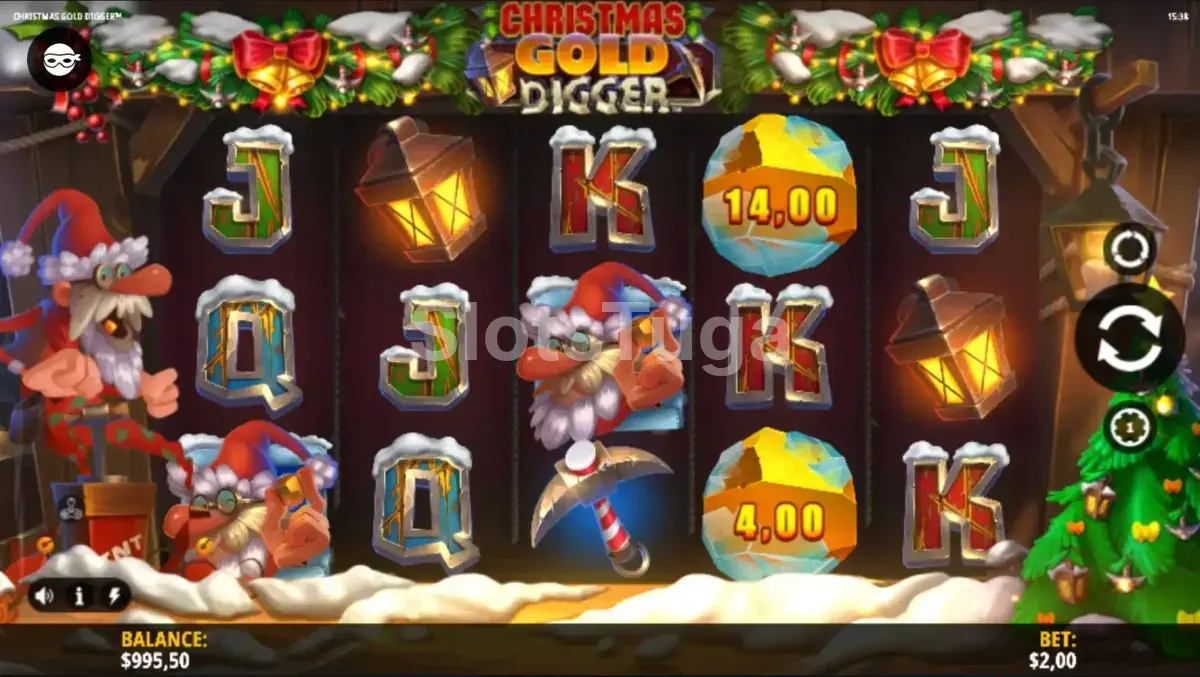 Segunda tela do jogo base da Christmas Gold Digger com combinação vencedora