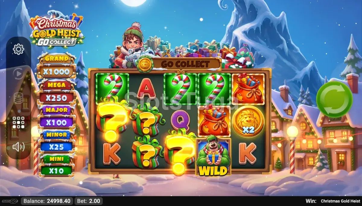Vista do jogo base de Christmas Gold Heist com símbolos natalícios
