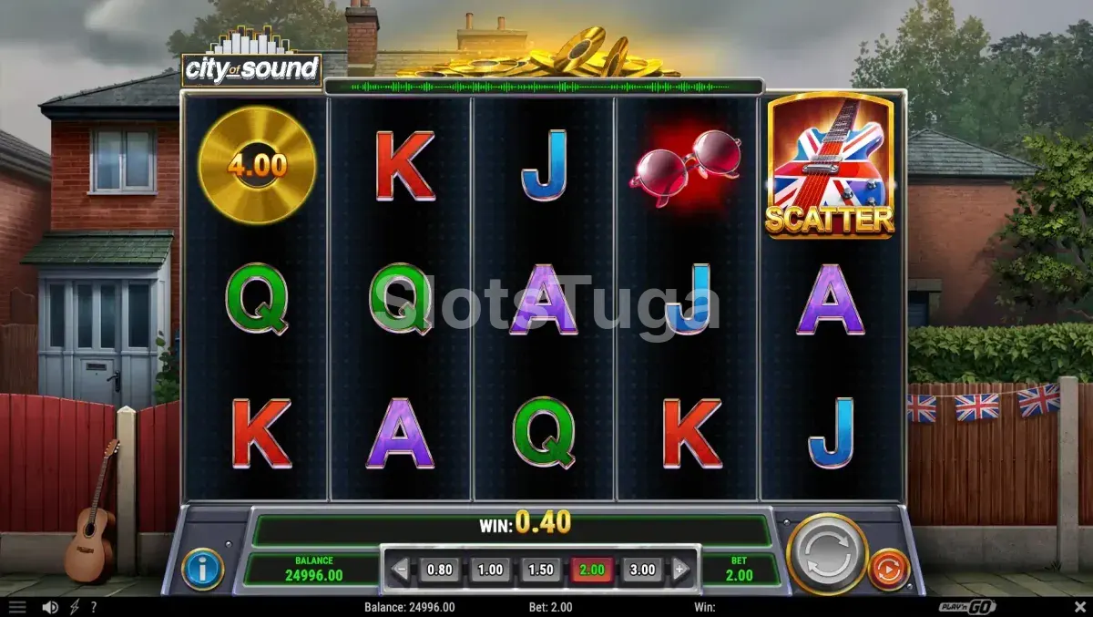 Segunda tela do jogo base da City of Sound mostrando combinação de símbolos
