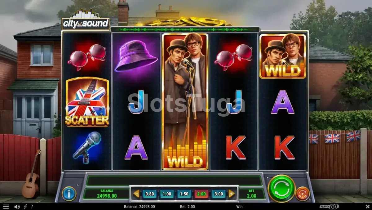 Jogo base da slot City of Sound com rolos e símbolos musicais