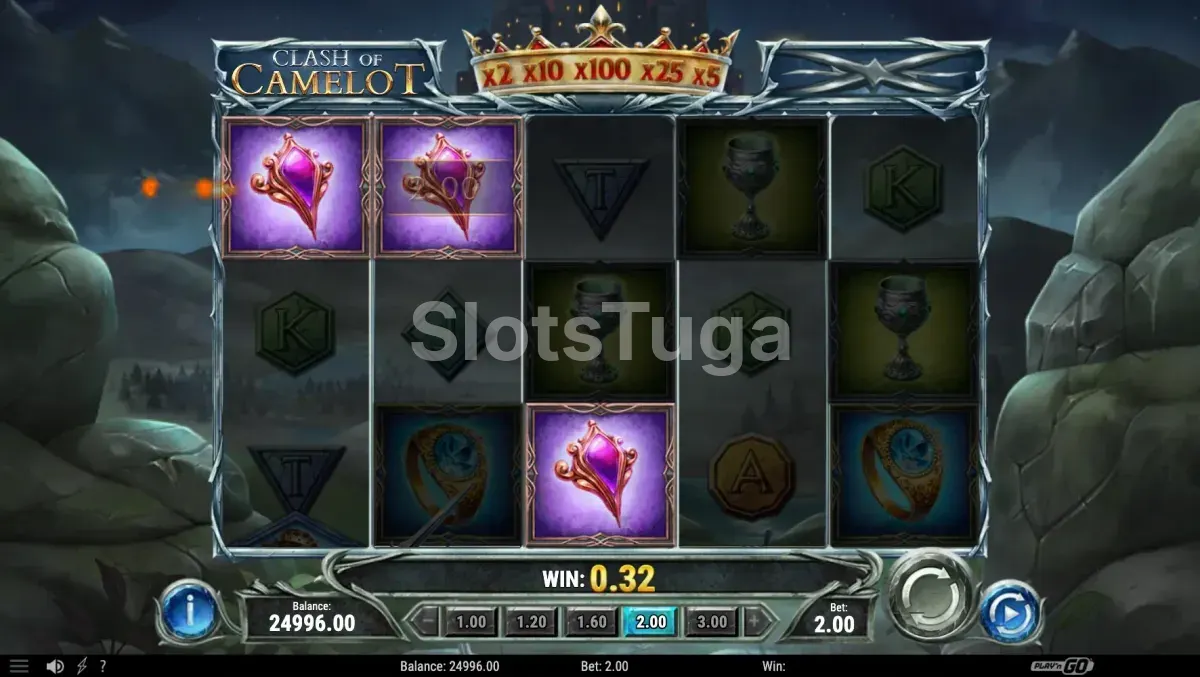 Rodada do jogo base da Clash of Camelot com wilds ativados
