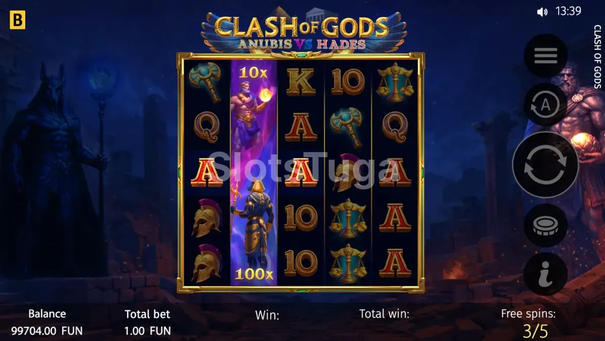 Rodadas grátis ativadas na Clash of Gods Anubis vs Hades