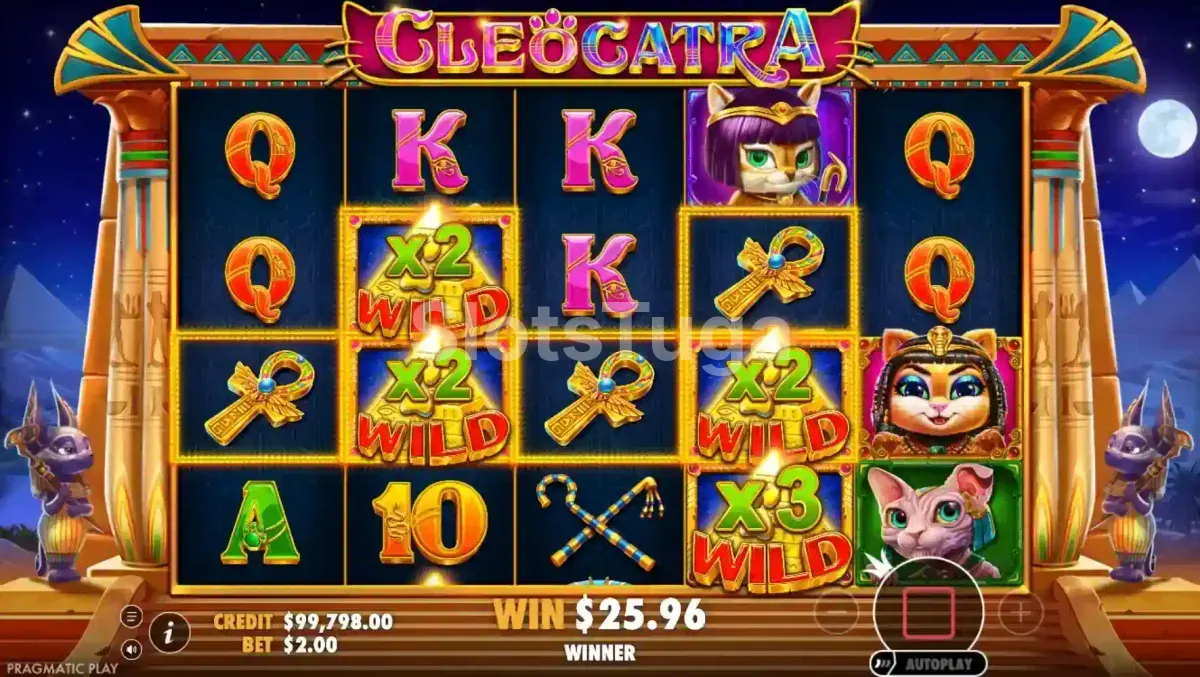 Rodadas grátis ativadas na slot Cleocatra com wilds grudados
