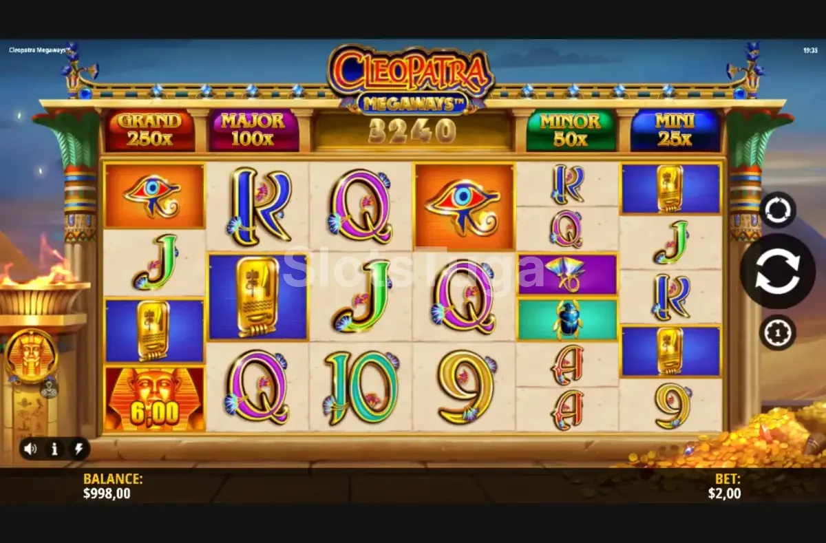 Tela principal da Cleopatra Megaways mostrando o jogo base