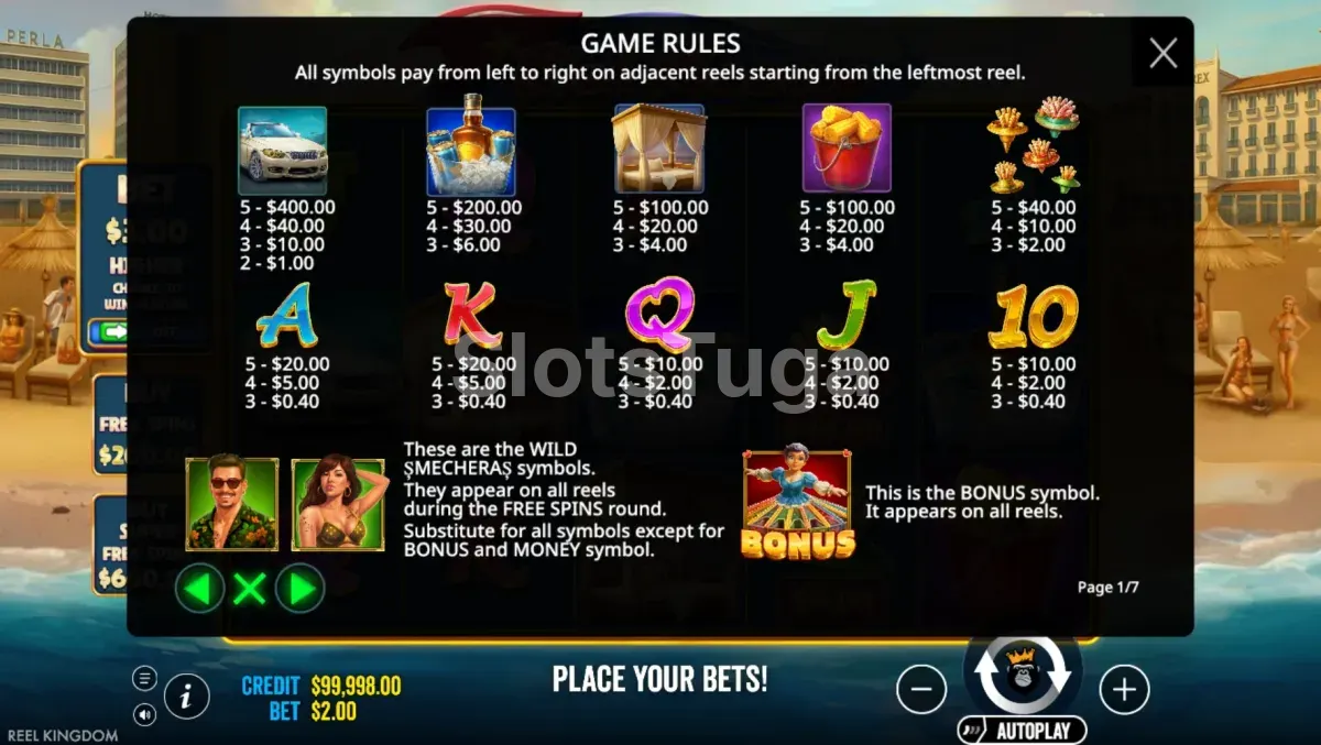 Tabela de pagamentos de Club Mamaia