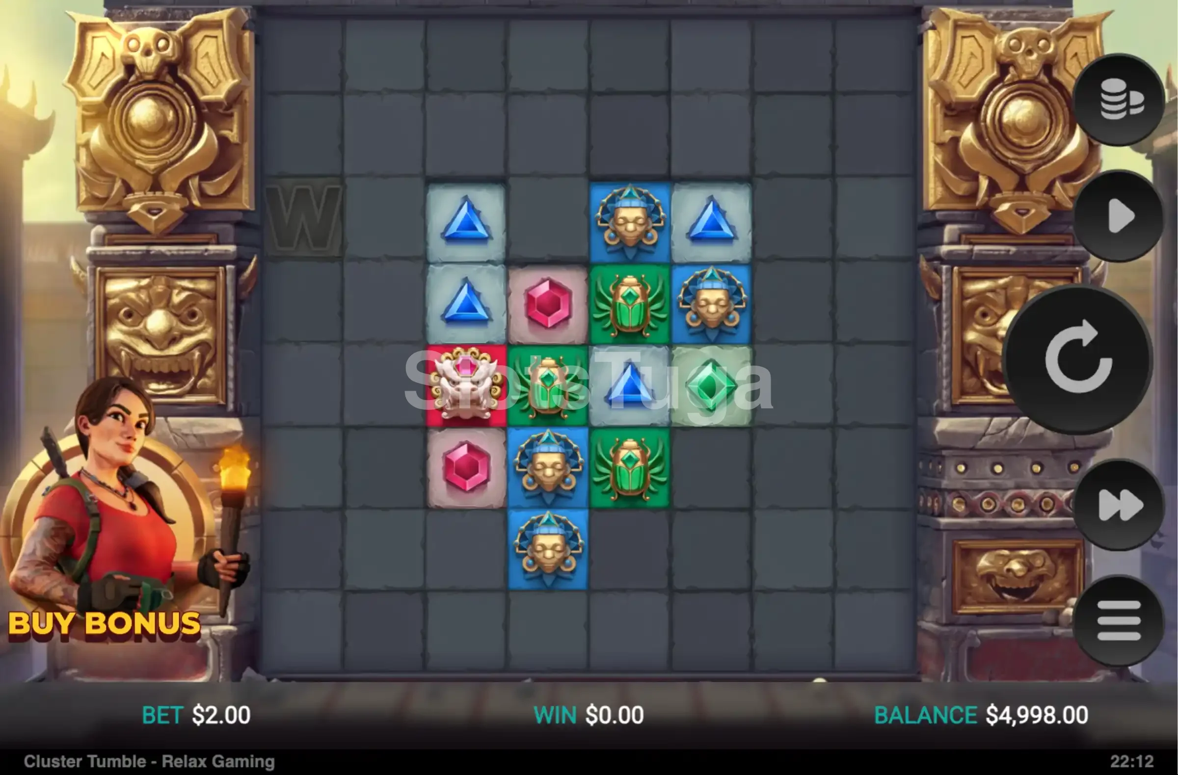 Jogo base do Cluster Tumble com grid 8x8 e blocos de pedra