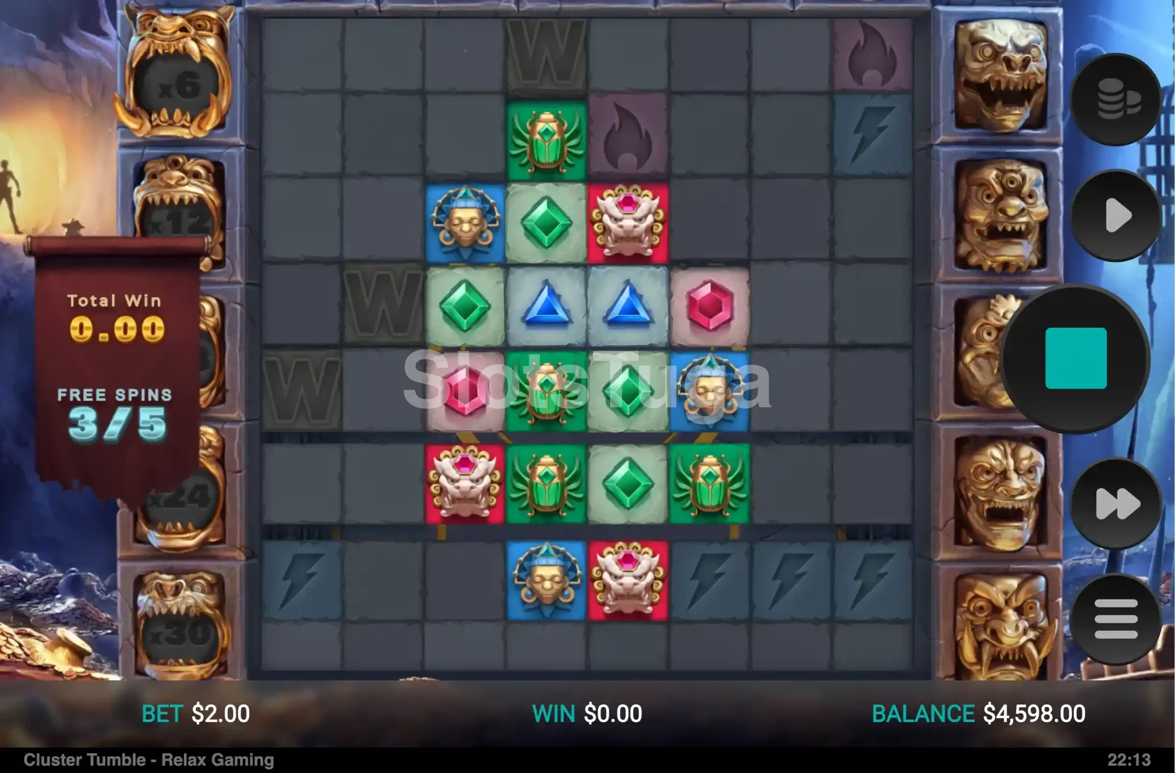 Rodada de giros grátis do Cluster Tumble com multiplicador ativo