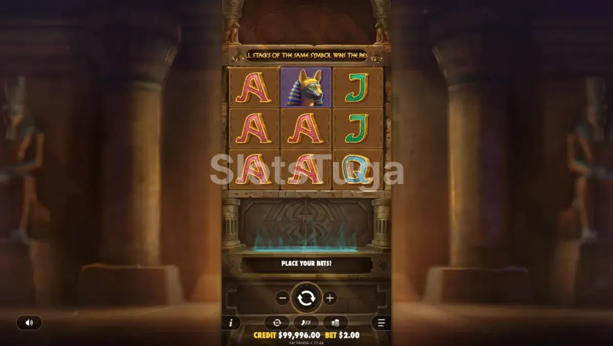 Segunda tela de jogo da Code of Cairo mostrando os símbolos egípcios em ação