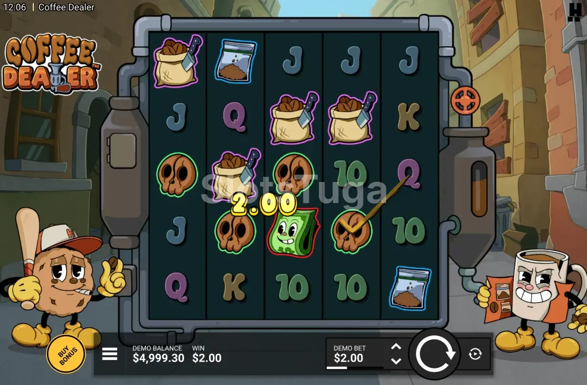 Jogo base de Coffee Dealer com a grelha de 5 rolos