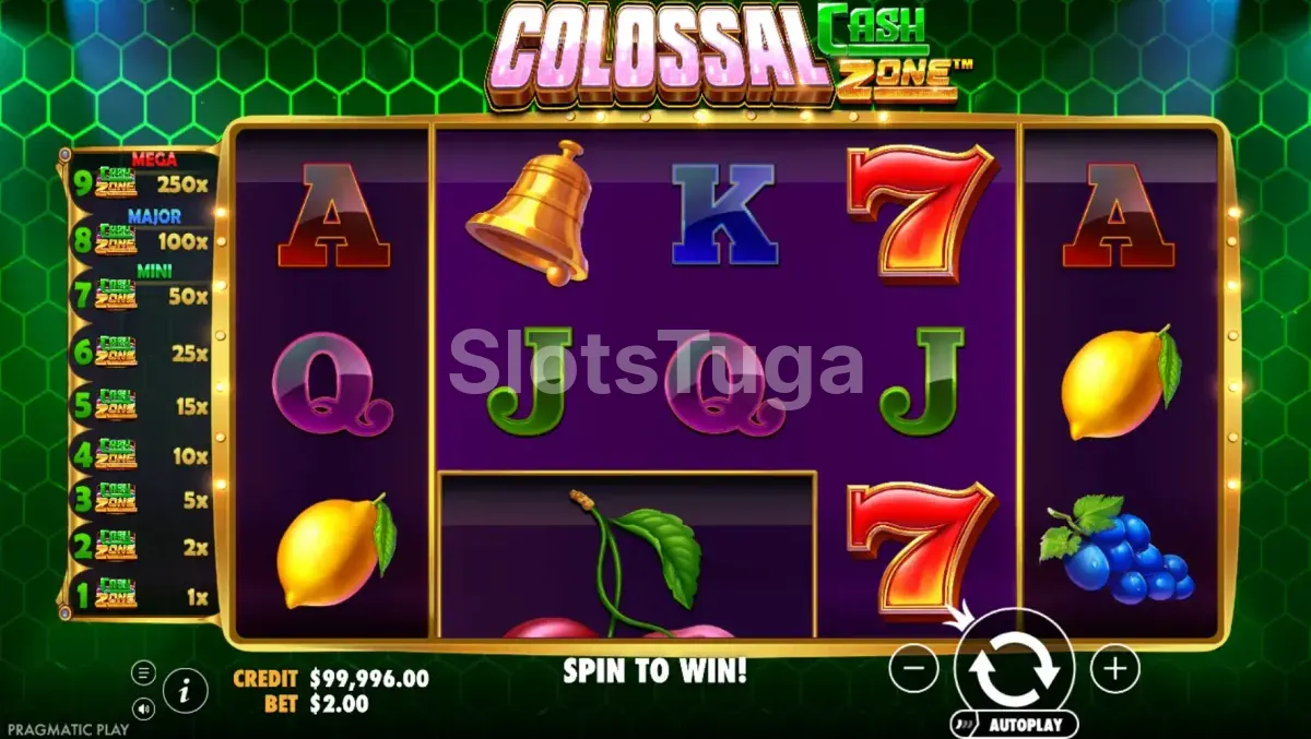 Rodada bônus da Colossal Cash Zone com multiplicadores ativos