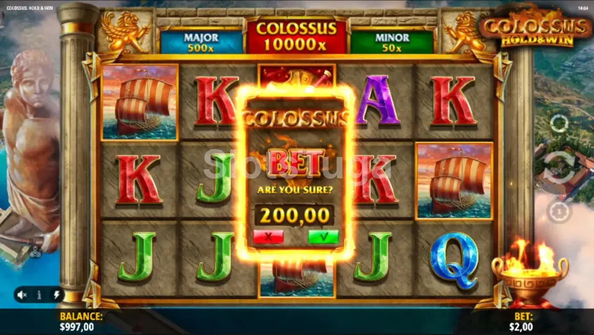 Interface de compra de bônus do Colossus Hold & Win com opções disponíveis