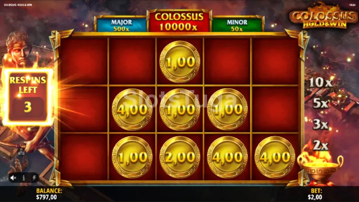 Rodadas grátis ativadas no Colossus Hold & Win com multiplicadores ativos
