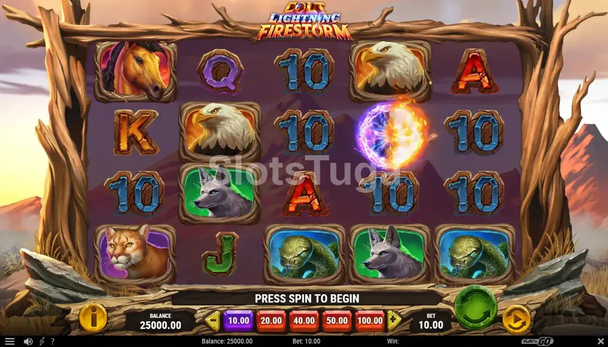 Tela principal da slot Colt Lightning Firestorm com o grid do jogo base