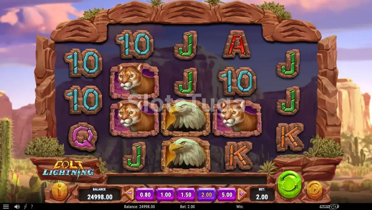 Jogo base da slot Colt Lightning com cenário do deserto americano
