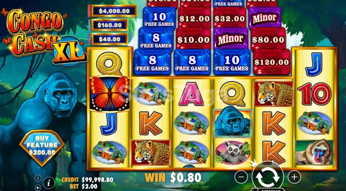 Tela principal do jogo Congo Cash XL com a grade de 6 rolos