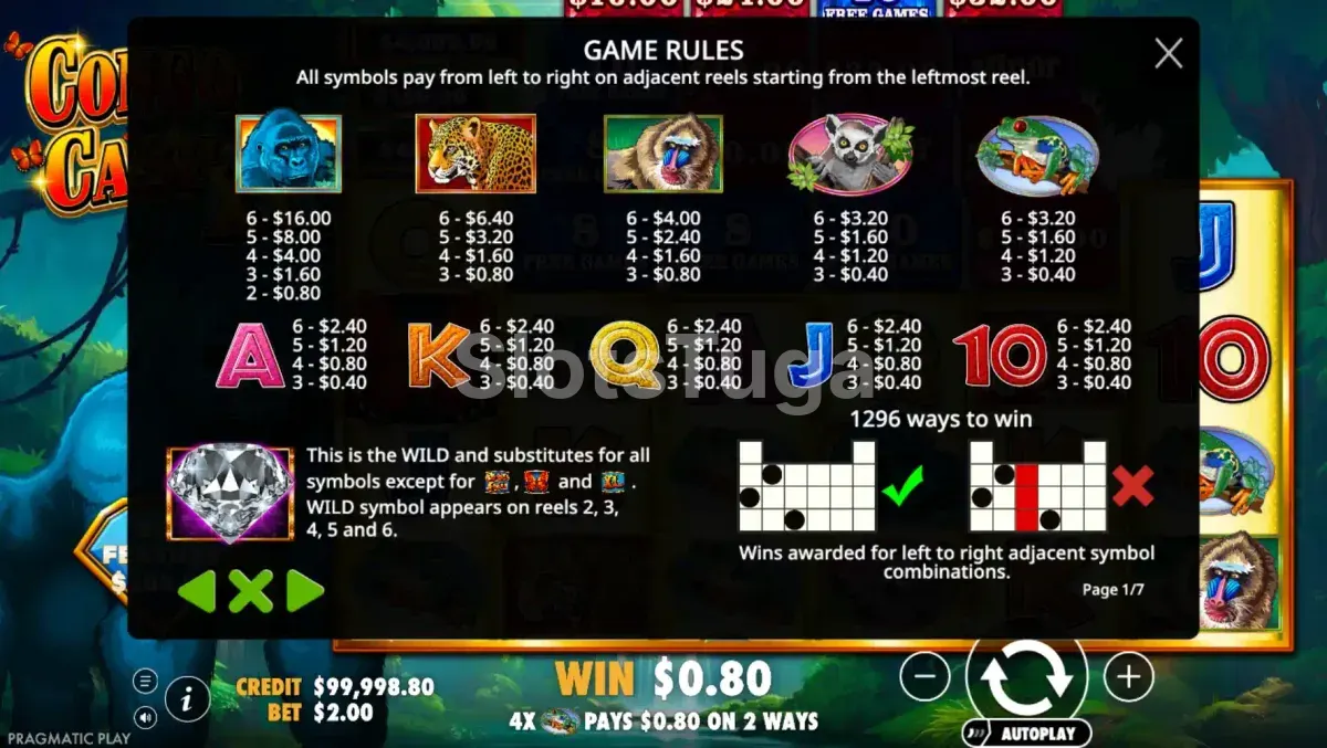 Tabela de pagamentos da slot Congo Cash XL