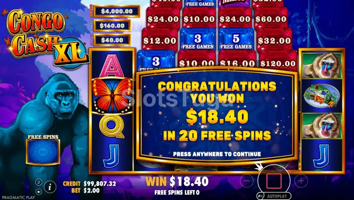 Grande vitória conseguida na slot Congo Cash XL
