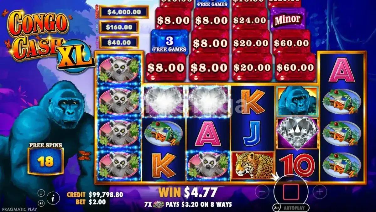 Rodada de giros grátis ativada na slot Congo Cash XL