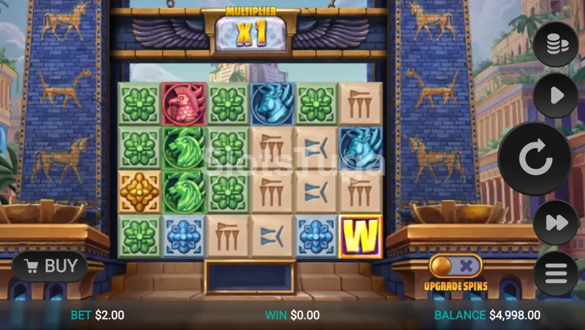 Tela principal do jogo Conquer Babylon mostrando a grade de rolos