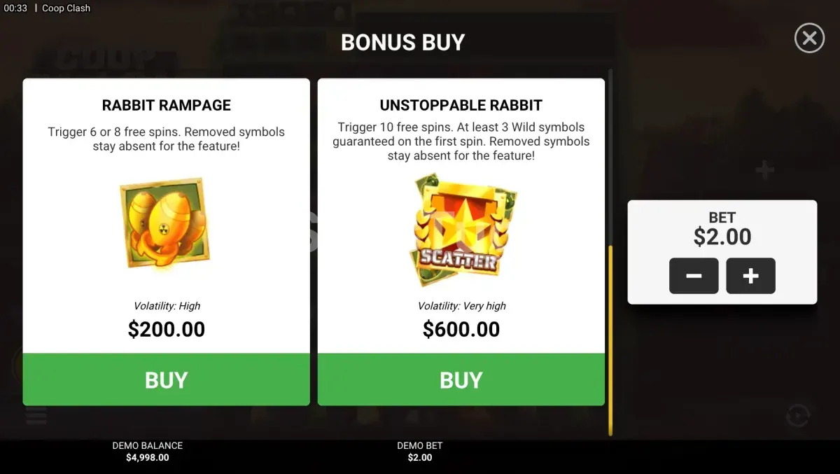 Tela de compra de bônus da Coop Clash com as opções disponíveis