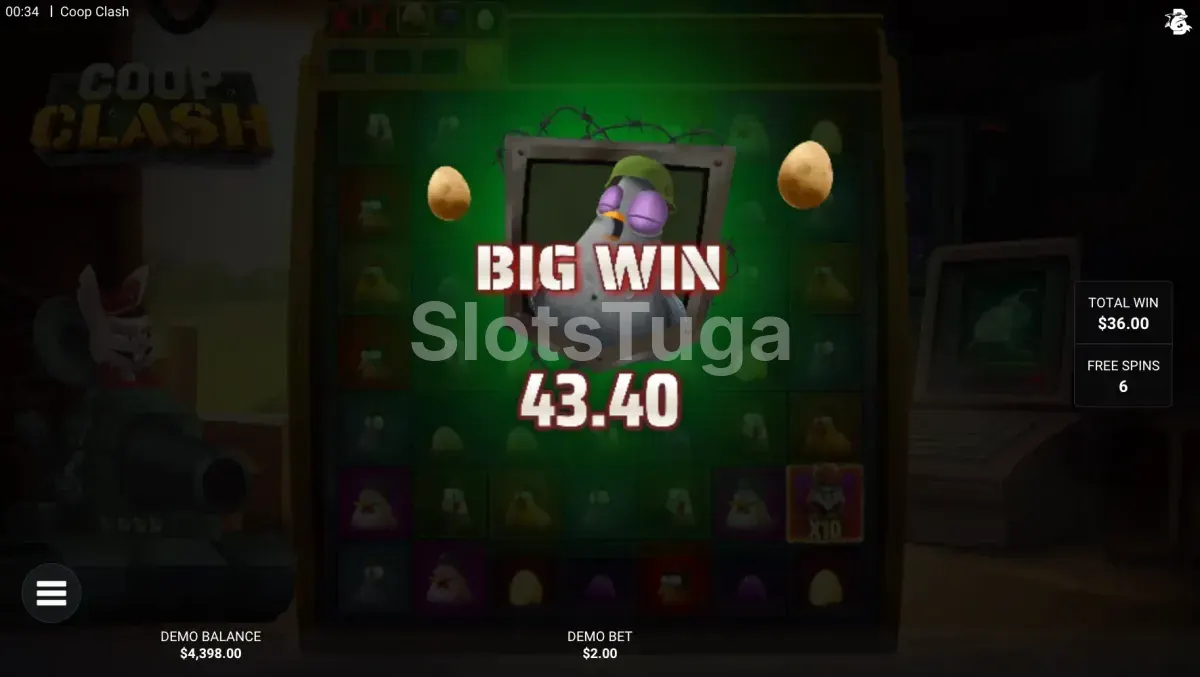 Tela de grande vitória na Coop Clash mostrando multiplicador alto