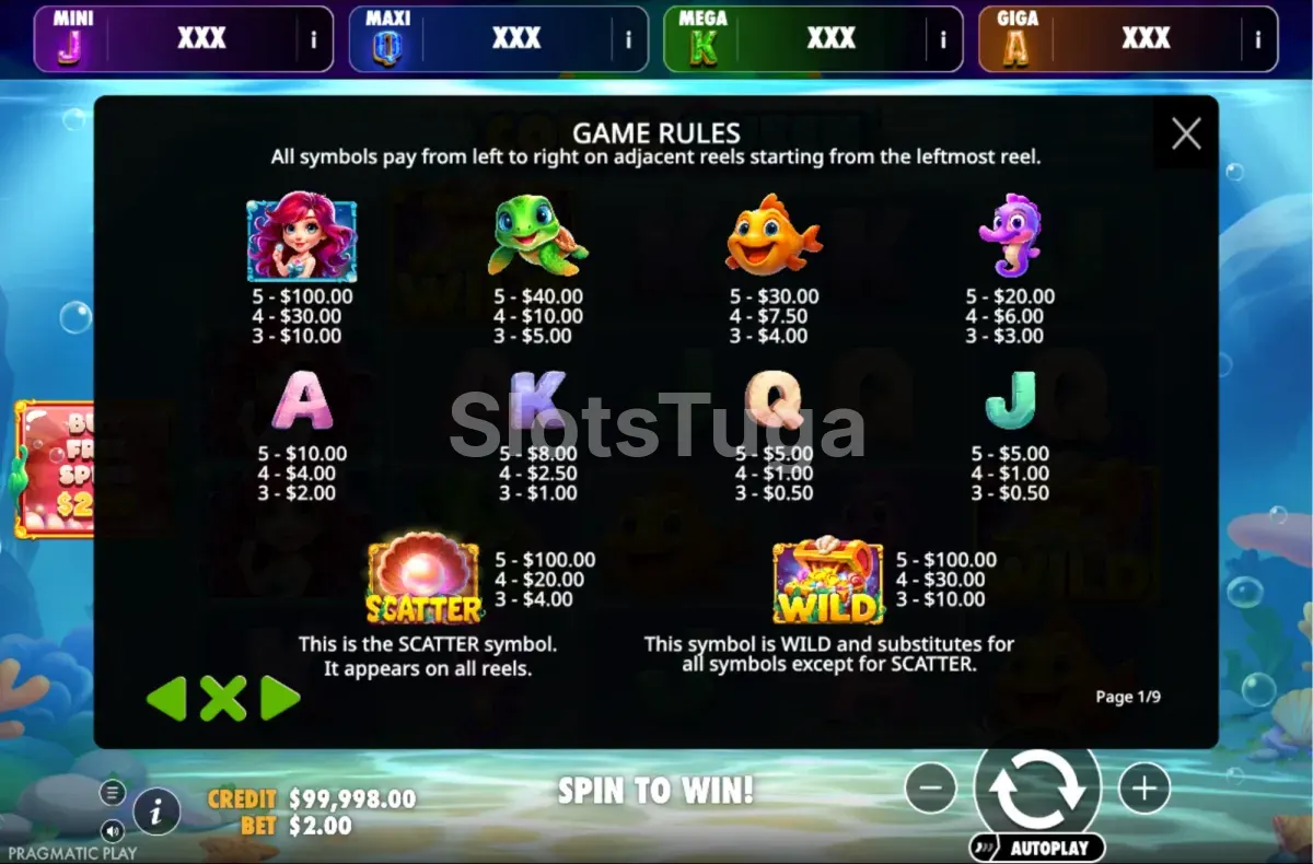 Tabela de pagamentos de Coral Queen Oranje Jackpot