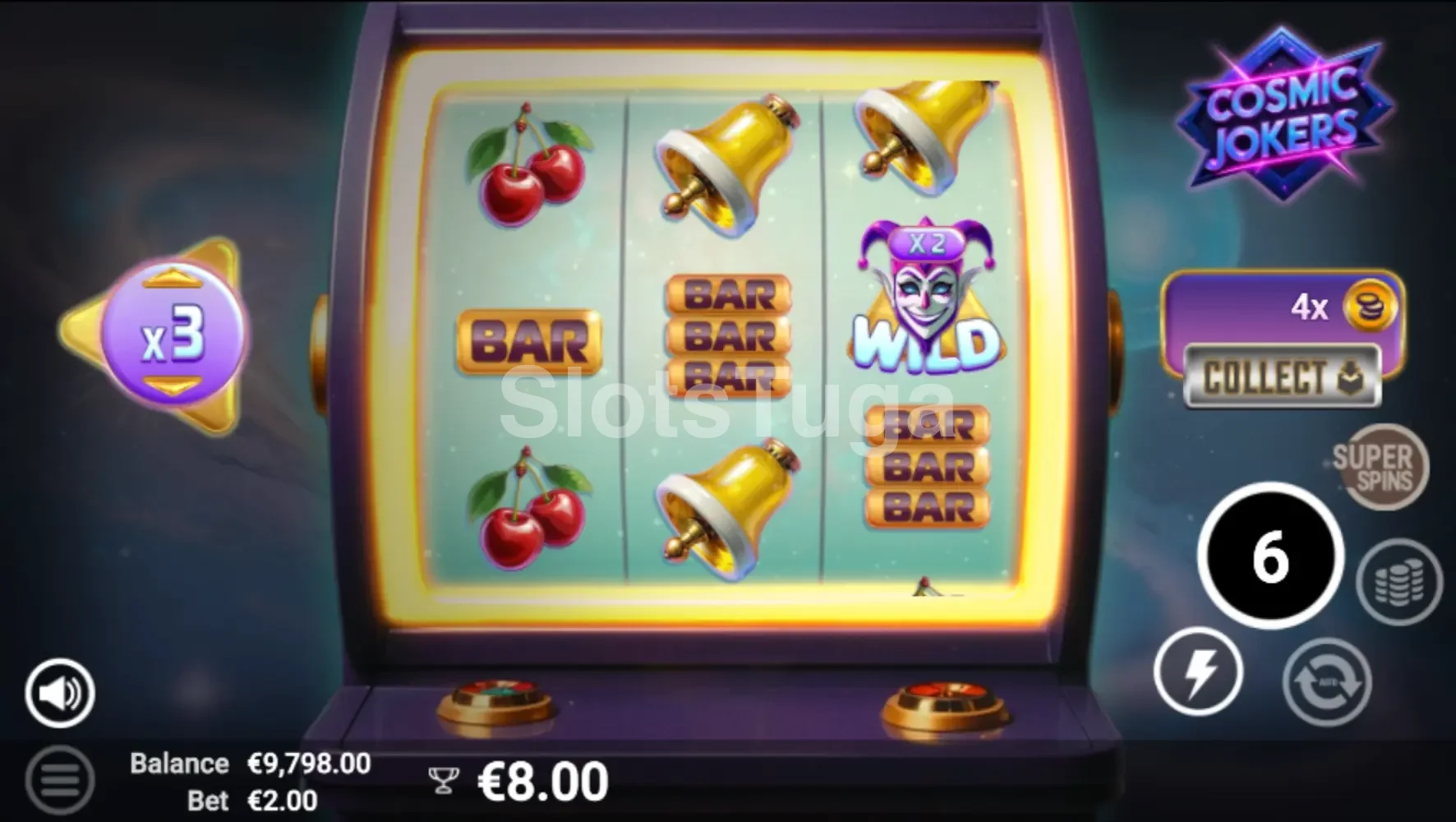 Rodada de giros gratuitos da Cosmic Jokers com multiplicadores ativos