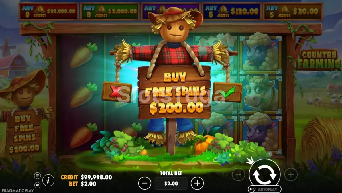 Tela de compra de bônus da slot Country Farming